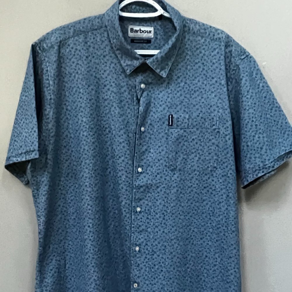 Barbour Mens Mini Palm Trees Shirt Chambray M LT/PASBLUE Size MEDIUM S/S - Picture 6 of 6